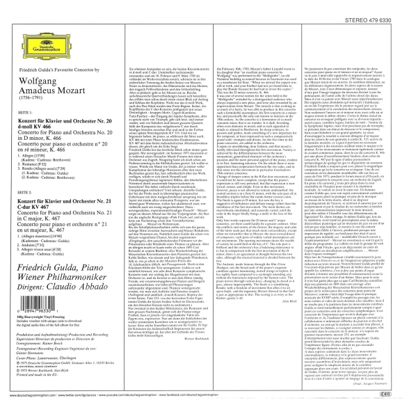Friedrich Gulda, Claudio Abbado, Wiener Philharmoniker: Mozart: Piano Concertos 20 & 21 - Plak Foto #2