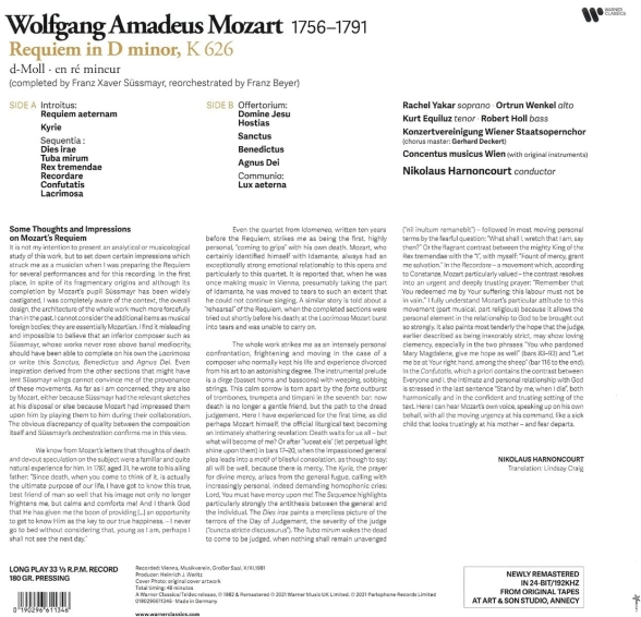 Nikolaus Harnoncourt, Concentus Musicus Wien, Rachel Yakar, Ortrun Wenkel, Konzertvereinigung Wiener Staatsopernchor: Mozart: Requiem KV 626 - Plak Foto #2