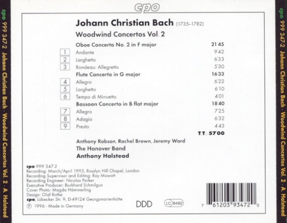 Anthony Halstead, The Hanover Band: Christian Bach:  Woodwind Concertos Vol. 2 - CD Foto #2