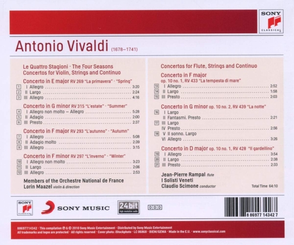 Lorin Maazel, Orchestre National de France, Jean-Pierre Rampal, Claudio Scimone, I Solisti Veneti: Vivaldi: The Four Seasons, Flute Concertos Op. 10 nos 1-3 - CD Foto #2