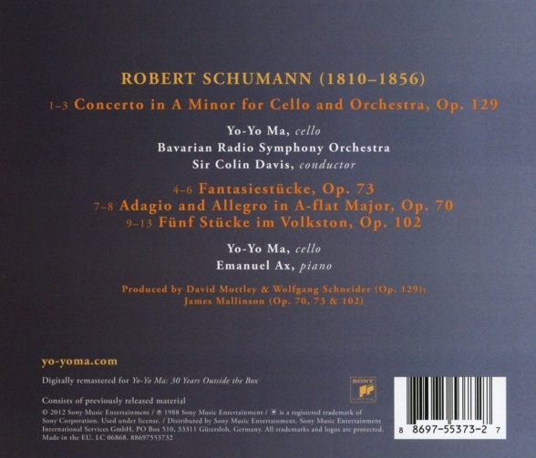 Yo-Yo Ma, Emanuel Ax, Bavarian Radio Symphony Orchestra, Sir Colin Davis: Schumann: Cello Concerto Op. 129 - CD Foto #2