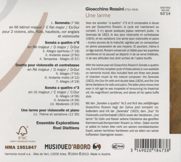 Ensemble Explorations, Roel Dieltiens: Rossini: Una Lagrima - CD Foto #2