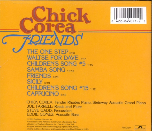 Chick Corea: Friends (w/J. Farrell, E. Gomez, S. Gadd) - CD Foto #2