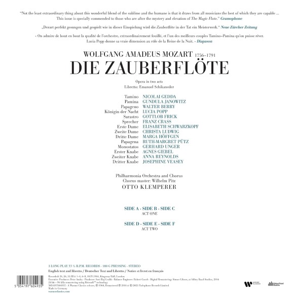 Wolfgang Amadeus Mozart, Otto Klemperer: Die Zauberflöte - Plak Foto #2