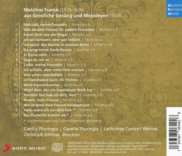 Christoph Dittmar, Cantus Thuringia, Capella Thuringia: Franck: Geistliche Gesäng und Melodeyen - CD Foto #2