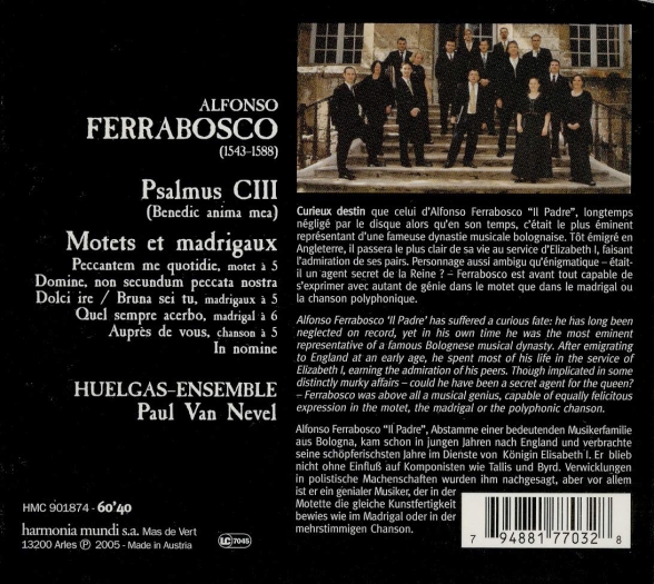 Huelgas Ensemble, Paul van Nevel: Ferrabosco: Psalm 103, Motets , Madrigals - CD Foto #2