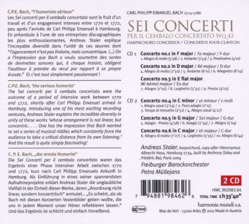 Freiburger Barockorchester: C.P.E. Bach:  The Keyboard Concertos Wq 43, 1-6 - CD Foto #2