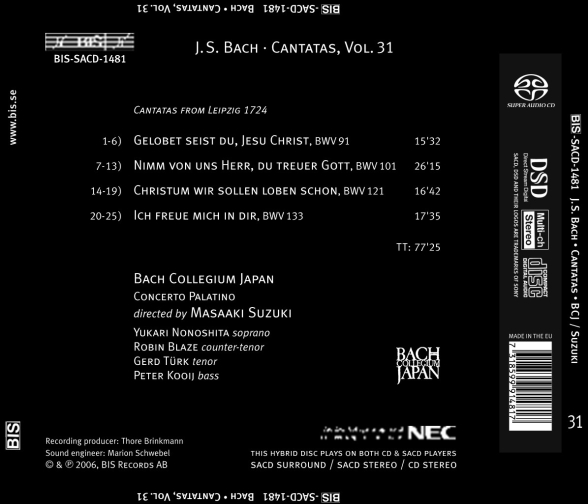 Bach Collegium Japan, Masaaki Suzuki: J.S. Bach: Cantatas, Vol. 31 - SACD Foto #2