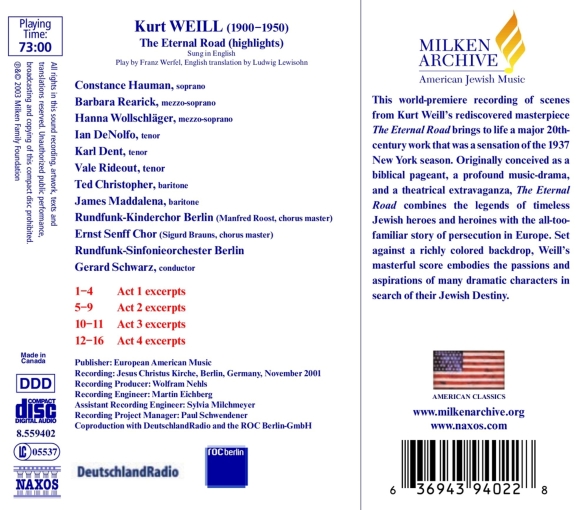 Gerard Schwarz, Rundfunk-Sinfonie Orchester Berlin: Weill: The Eternal Road - CD Foto #2
