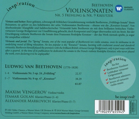 Maxim Vengerov, Itamar Golan, Alexander Markovich: Beethoven: Violin Sonatas No. 5, 9 - CD Foto #2