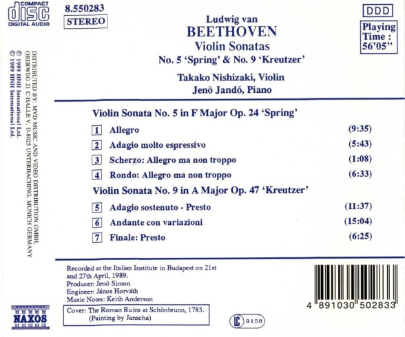 Takako Nishizaki, Jenö Jandó: Beethoven: Violin Sonatas Nos.5, 9 - CD Foto #2