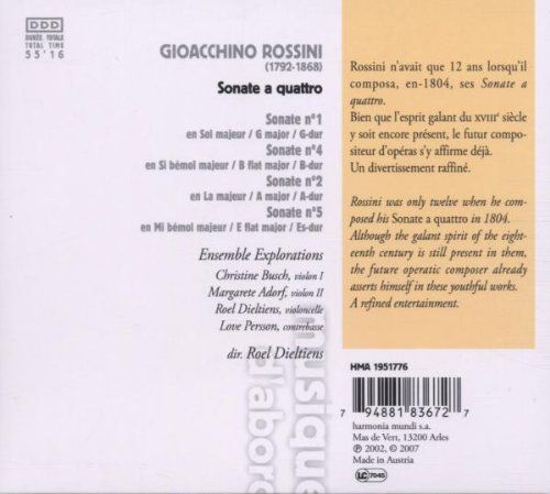 Ensemble Explorations, Roel Dieltiens: Rossini: Sei Sonate a quattro - CD Foto #2