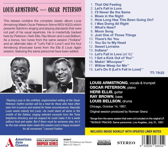 Louis Armstrong, Oscar Peterson: Louis Armstrong Meets Oscar Peterson (6 Bonus Tracks) - CD Foto #2