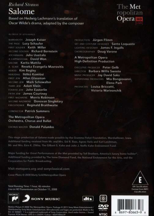 Patrick Summers, The Metropolitan Opera Orchestra and Chorus, Karita Mattila, Juha Uusitalo: Strauss: Salome - DVD Foto #2