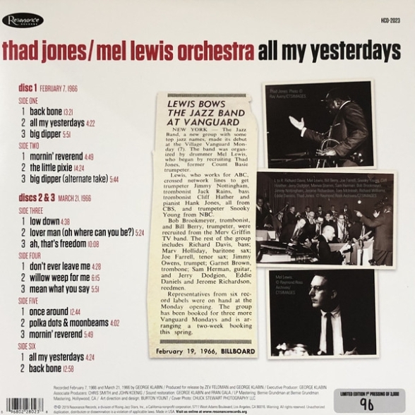 Thad Jones – Mel Lewis Orchestra: All My Yesterdays - Plak Foto #2