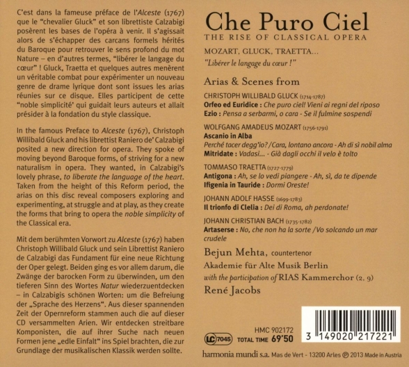 Bejun Mehta, Akademie für Alte Musik Berlin, René Jacobs: Che puro ciel - The Rise of Classical Opera - CD Foto #2