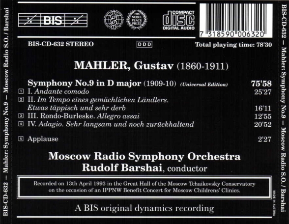 Moscow Radio Symphony Orchestra, Rudolf Barshai: Mahler: Symphony No. 9 - CD Foto #2